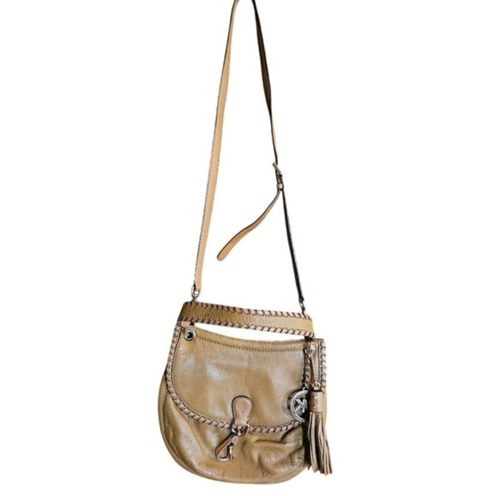 Michael Kors Vintage Tan Leather Saddle‎ Bag Classic Equestrian Crossbody Purse
